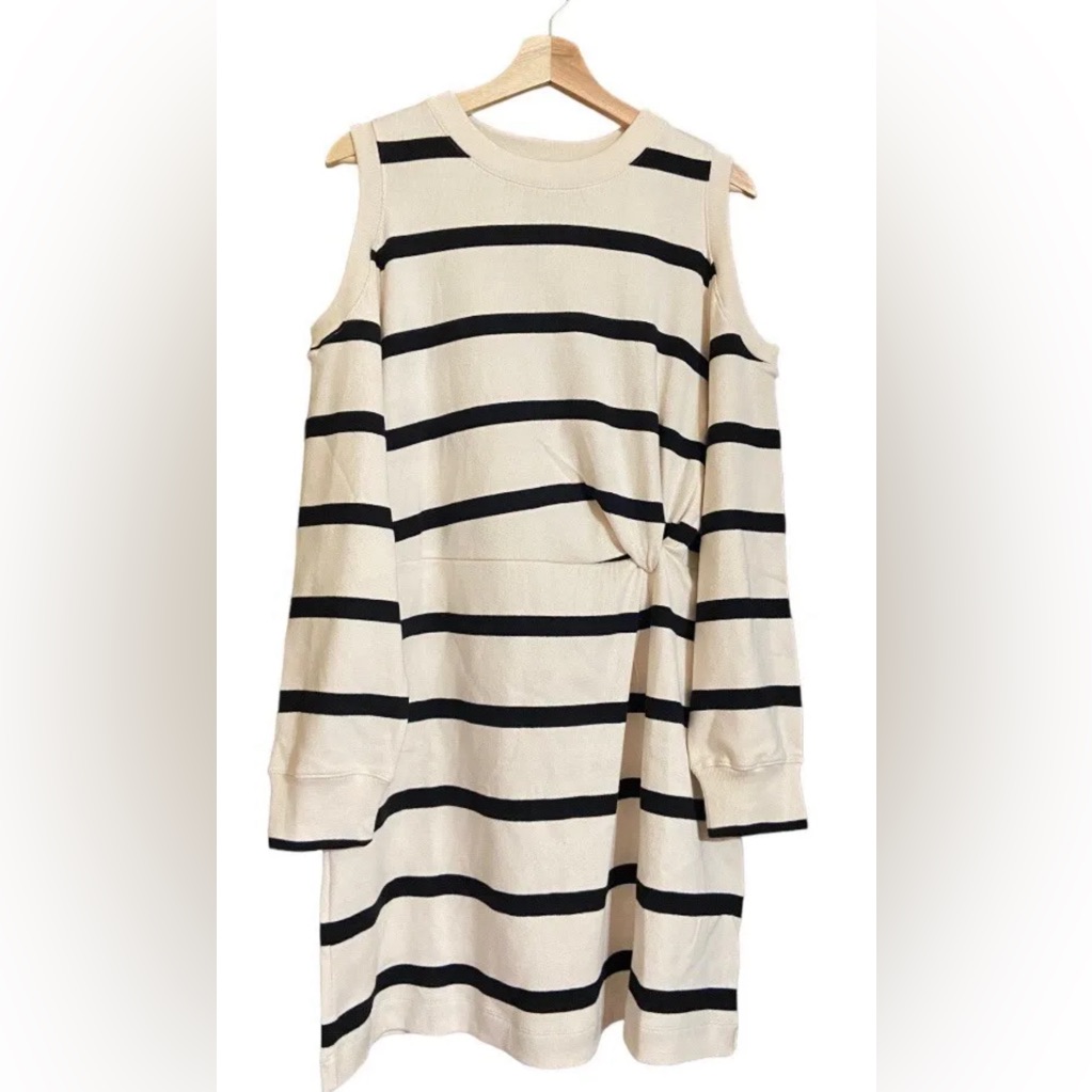 Nwt Tanya Taylor Shirley Dress Cold Shoulder Black Striped